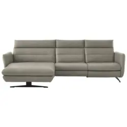 Ecksofa in Echtleder Hellgrau 169/298 cm
