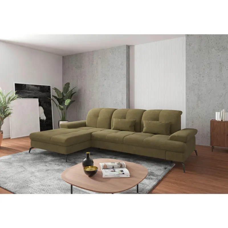 Ecksofa in Flachgewebe Olivgr&uuml;n 185/279 cm