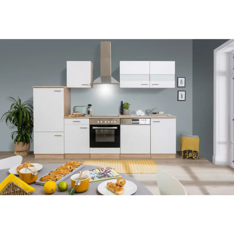 K&uuml;chenleerblock 280/200/60 cm in Wei&szlig;, Eichefarben