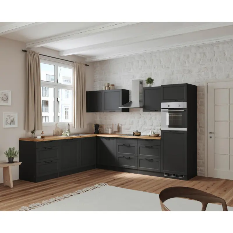 Eckk&uuml;che in Grau, Eiche Wotan