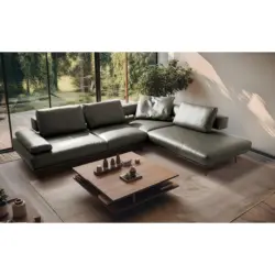 Ecksofa in Echtleder Grau 306/237 cm