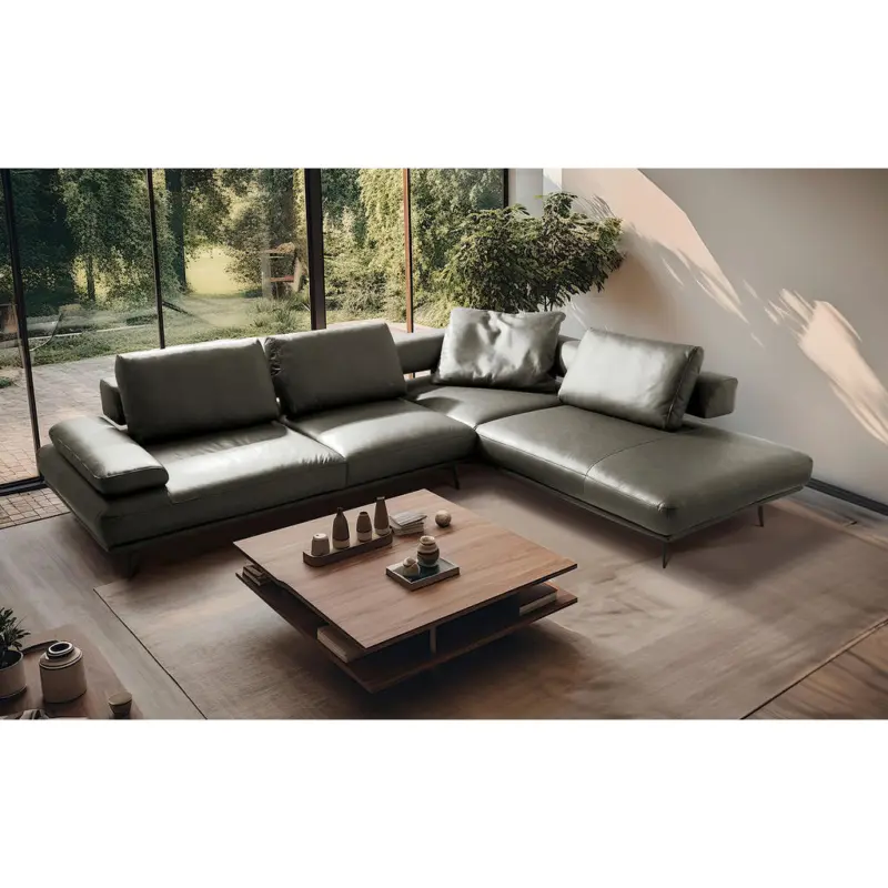 Ecksofa in Echtleder Grau 306/237 cm