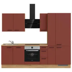 K&uuml;chenblock 270 cm in Eichefarben, Dunkelrot