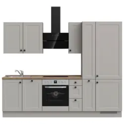 K&uuml;chenleerblock 270 cm in Grau, Eiche dunkel