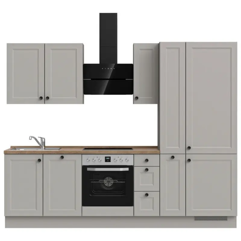 K&uuml;chenleerblock 270 cm in Grau, Eiche dunkel