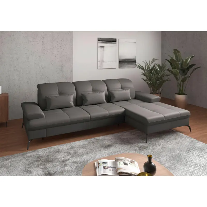 Ecksofa in Echtleder Mokka 279/185 cm