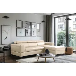 Ecksofa in Lederlook Echtleder Grau