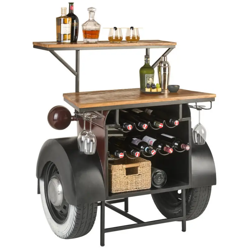 Barschrank in Schwarz, Chromfarben, Dunkelrot