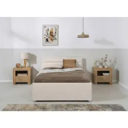 Polsterbett Matratze, Lattenrost, Bettkasten Naturfarben 120/200 cm