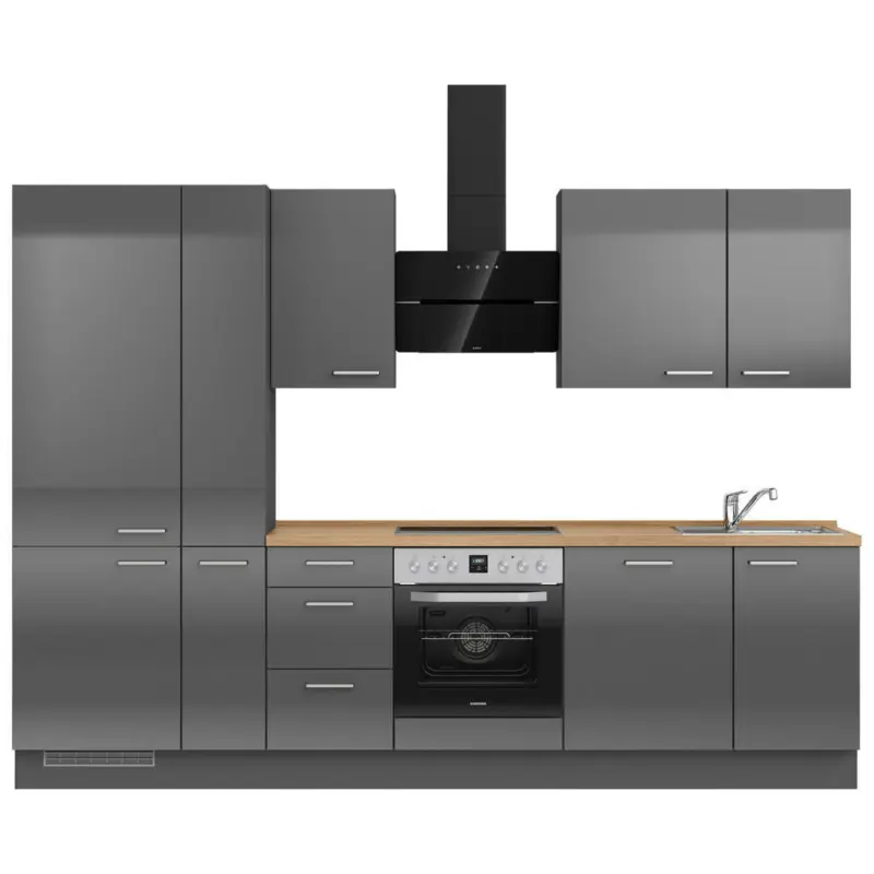 K&uuml;chenblock 300 cm in Eichefarben, Schieferfarben