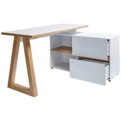 Eckschreibtisch 140/110/76 cm in Wei&szlig;, Eichefarben