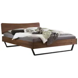 Bett 160/200 cm in Anthrazit, Nussbaumfarben