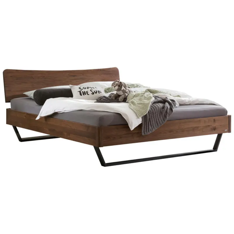 Bett 160/200 cm in Anthrazit, Nussbaumfarben