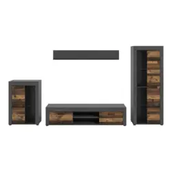 Wohnwand 4-teilig in Grau, Naturfarben 310/169/35 cm