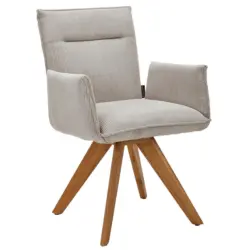 Armlehnstuhl in Holz, Textil Ecru