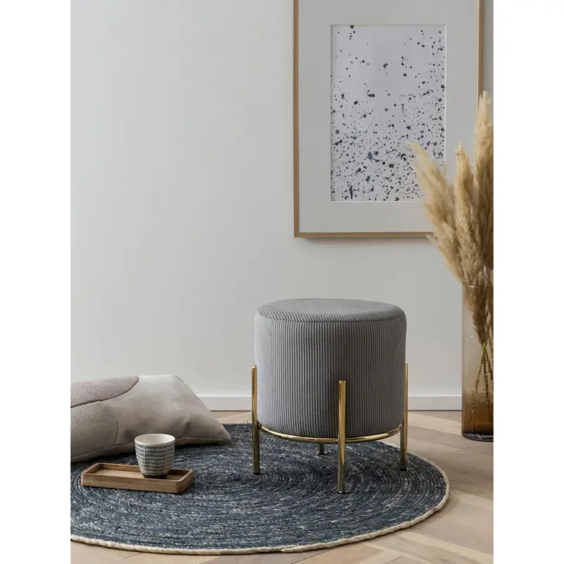 Hocker in Textil Grau, Goldfarben