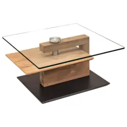 Couchtisch in Holz, Glas, Holzwerkstoff 90/100/32-46 cm