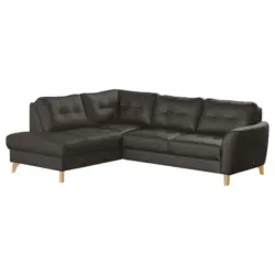 Ecksofa in Lederlook Echtleder Dunkelbraun