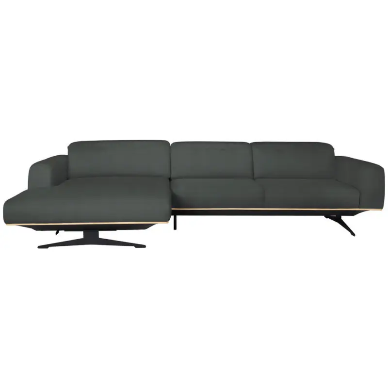 Ecksofa in Echtleder Grau 163/305 cm