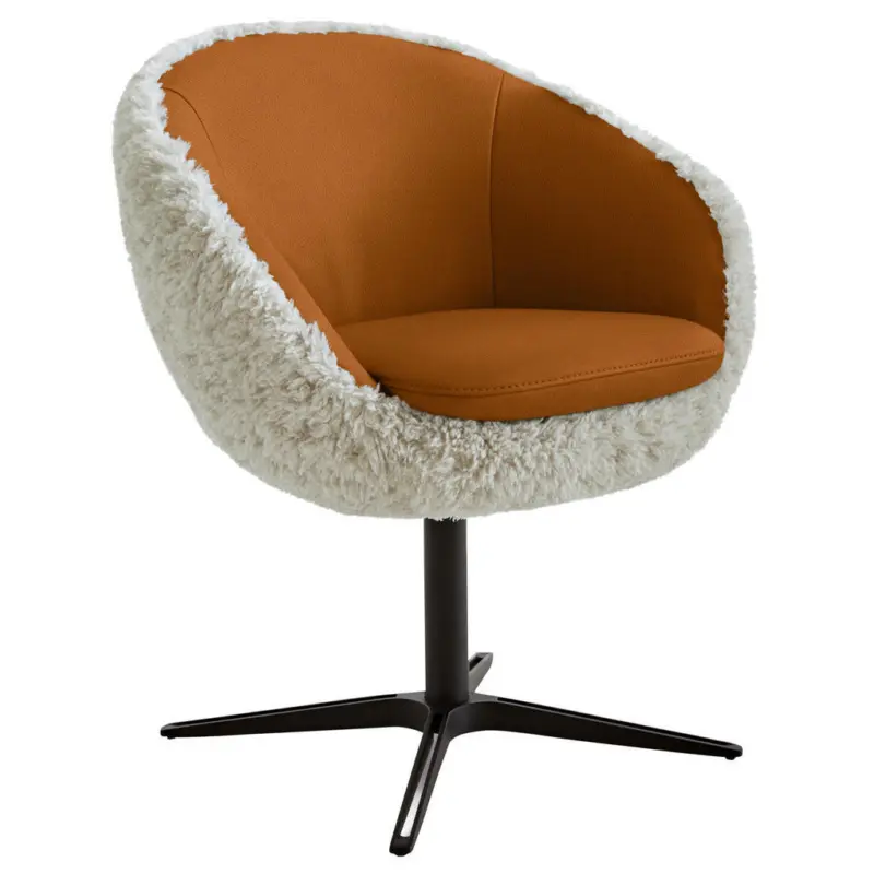 Armlehnstuhl Beinauswahl, Lederauswahl, Stoffauswahl, Sitzfl&auml;che 360&deg; drehbar Hochflor Kombination Echtleder/Stoff