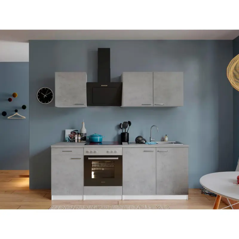 K&uuml;chenblock 210 cm in Grau, Wei&szlig;