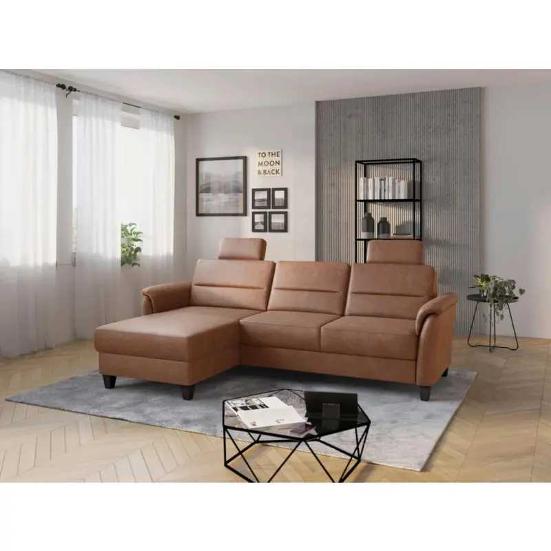 Ecksofa Palmera V in Mikrofaser Cognac 163/244 cm