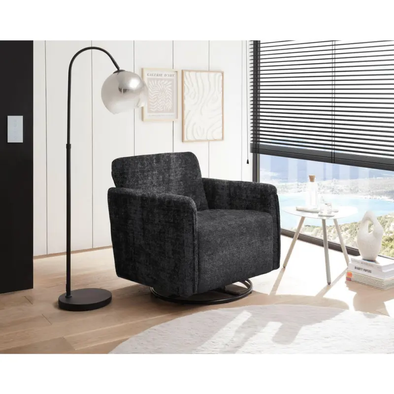 Sessel in Chenille Schwarz
