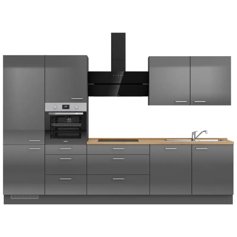 K&uuml;chenleerblock 330 cm in Eichefarben, Schieferfarben