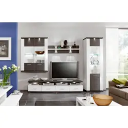 Wohnwand in Graphitfarben, Wei&szlig; 237,5/206/50 cm