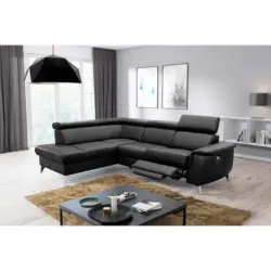 Ecksofa in Lederlook Echtleder Schwarz 197/257 cm