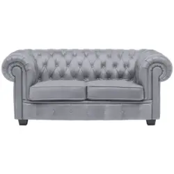 Chesterfield-Sofa in Webstoff Hellgrau