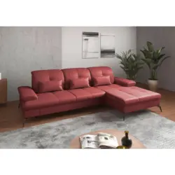 Ecksofa in Echtleder Rot 279/185 cm