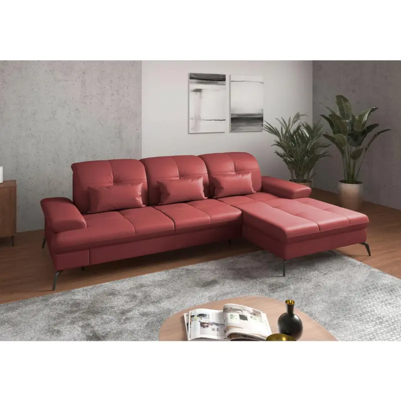 Ecksofa in Echtleder Rot 279/185 cm