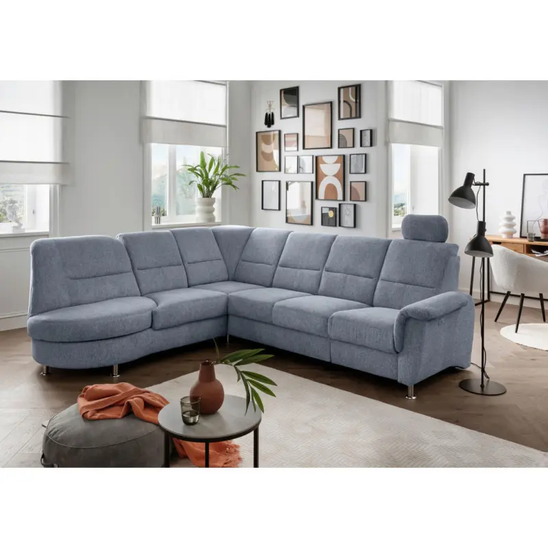 Ecksofa in Chenille Hellblau 236/275 cm