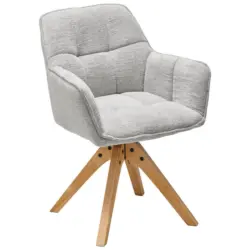 Armlehnstuhl in Holz, Textil Eichefarben, Hellgrau