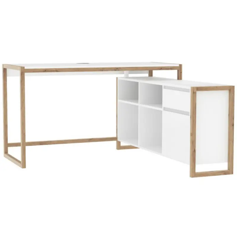 Eckschreibtisch 139/139/75 cm in Wei&szlig;, Eiche Artisan