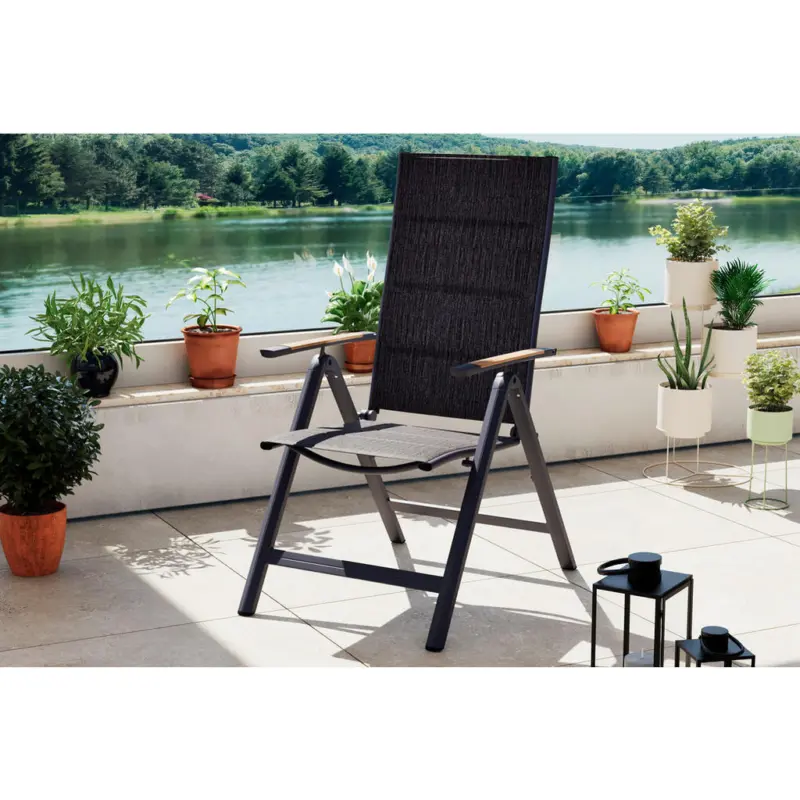 Gartensessel Metall, Textil Naturfarben, Dunkelgrau
