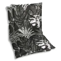 Sesselauflagenset in Grau, Schwarz, Wei&szlig; Bl&auml;tter