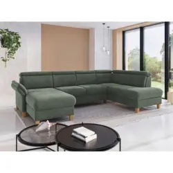 Wohnlandschaft Glendale E in Flachgewebe Dunkelgr&uuml;n