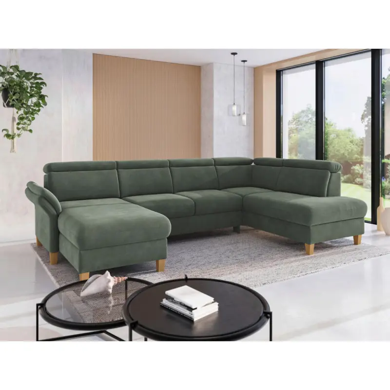 Wohnlandschaft Glendale E in Flachgewebe Dunkelgr&uuml;n