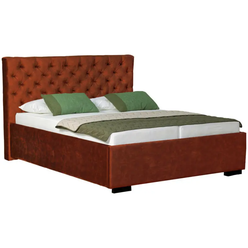 Polsterbett gepolstertes Kopfteil, Bettkasten, Lattenroste Rostfarben 160/200 cm