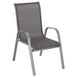 Stapelsessel in Metall, Textil Silberfarben, Hellbraun