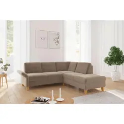 Ecksofa Rochelle E in Flachgewebe Hellbraun 240/216 cm