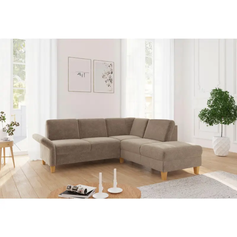 Ecksofa Rochelle E in Flachgewebe Hellbraun 240/216 cm