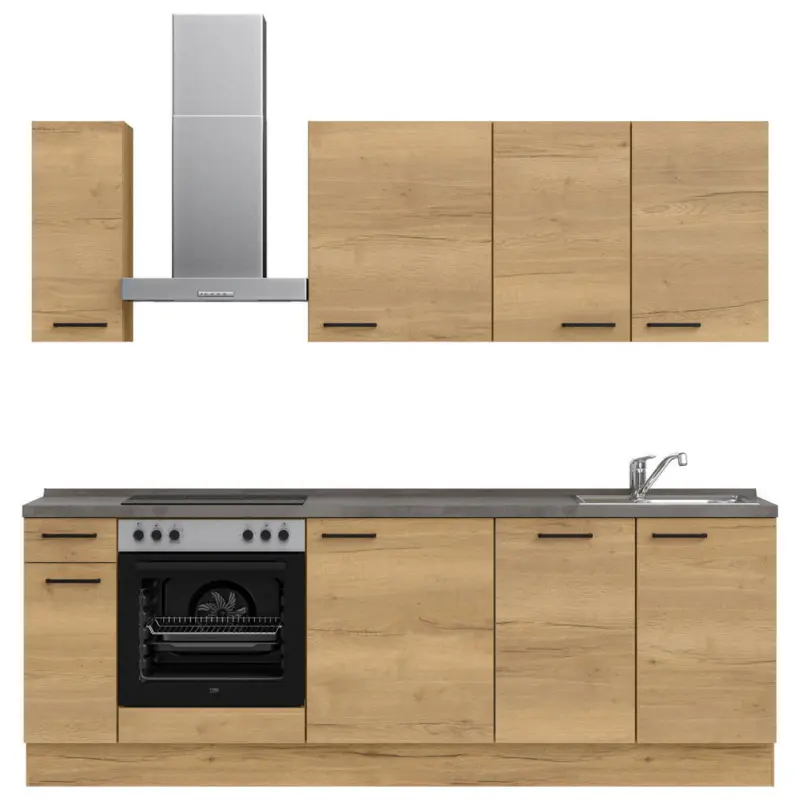 K&uuml;chenleerblock 240 cm in Eichefarben, Schieferfarben