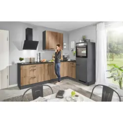 Eckk&uuml;che 275/175 cm in Graphitfarben, Eichefarben