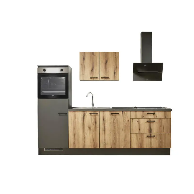 K&uuml;chenblock 260 cm in Graphitfarben, Eichefarben