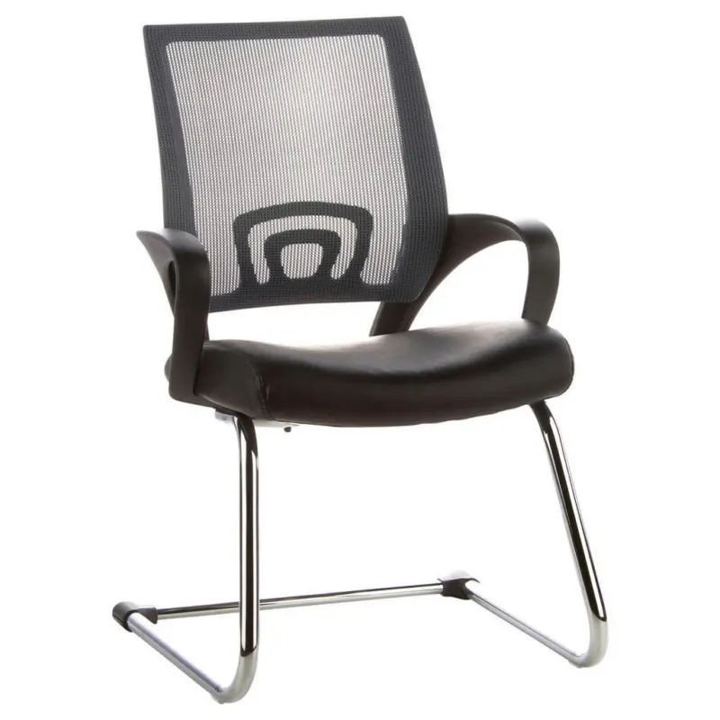 Besucherstuhl in Lederlook, Netzbespannung Grau, Schwarz