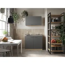 Minik&uuml;che 100 cm in Grau, Eichefarben