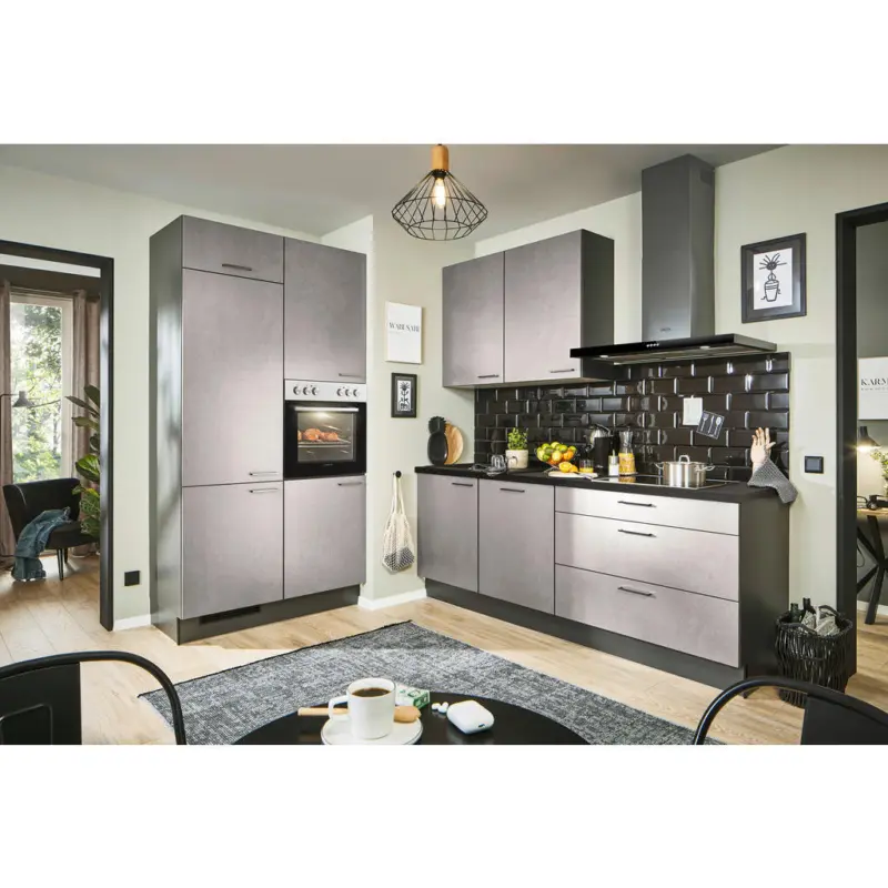 Eckk&uuml;che 120/220 cm in Graphitfarben, Schwarz, Hellgrau